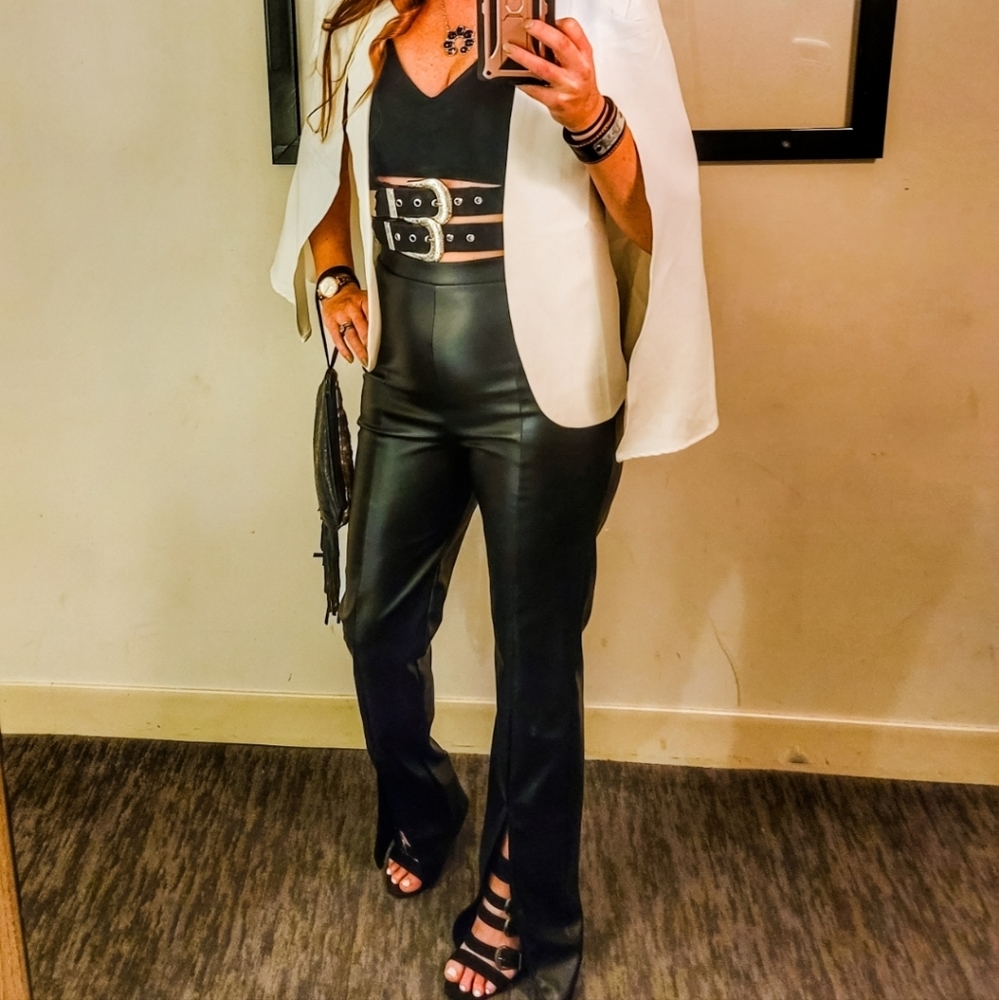 Pleather pants with slit